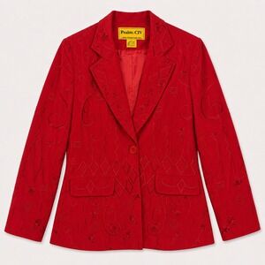 Vtg Psalm: CIV Womens Red Embroidery Blazer 10 Baroque‎ Maximalist Dopamine